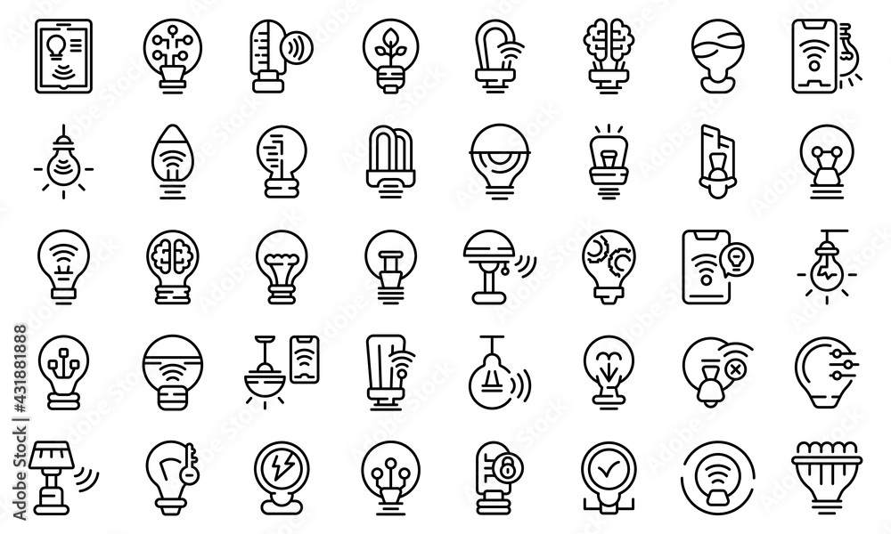 Poster smart lightbulb icons set. outline set of smart lightbulb vector icons for web design isolated on wh