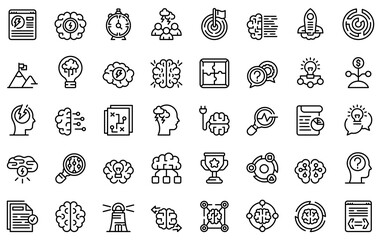 Brainstorming icons set. Outline set of brainstorming vector icons for web design isolated on white background