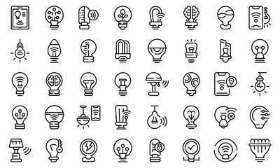 Smart lightbulb icons set. Outline set of smart lightbulb vector icons for web design isolated on white background