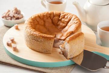 yummy cake in a wood plate