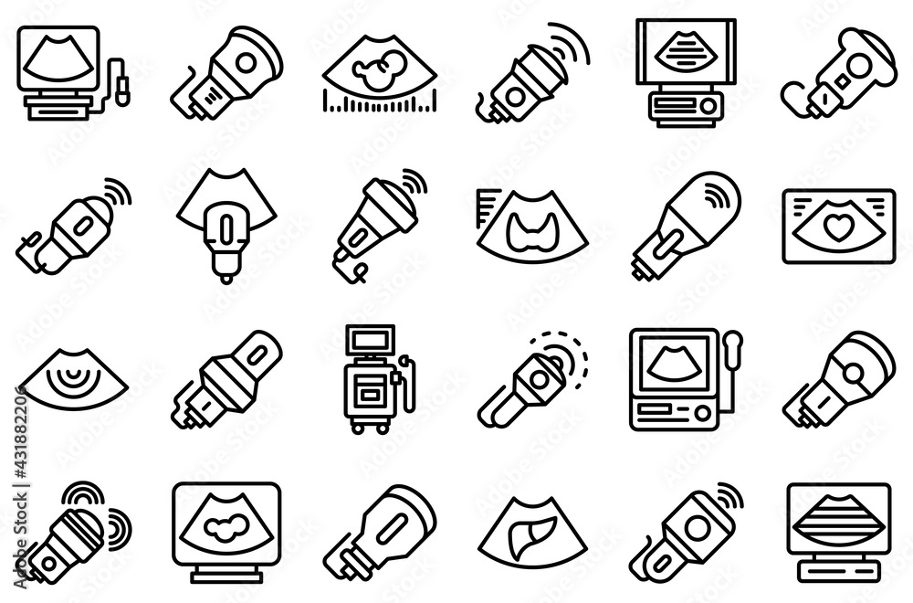 Poster sonograph icons set. outline set of sonograph vector icons for web design isolated on white backgrou