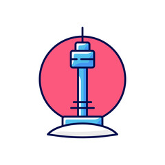 N Seoul tower RGB color icon. Korean culture. Namsan landmark. Television broadcasting, telecommunication and observation tower. Traditional symbols of Korea. Isolated vector illustration
