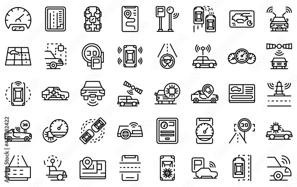 Poster autonomous car icons set. outline set of autonomous car vector icons for web design isolated on whit