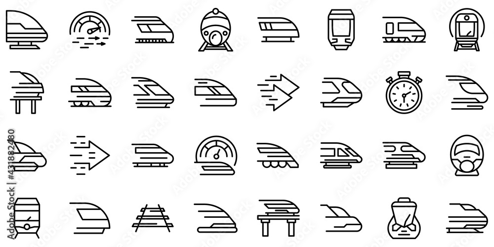 Poster high-speed transportation icons set. outline set of high-speed transportation vector icons for web d