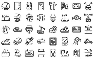 Fototapeta na wymiar Autonomous car icons set. Outline set of autonomous car vector icons for web design isolated on white background