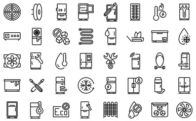 Refrigerator repair icons set. Outline set of refrigerator repair vector icons for web design isolated on white background