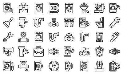 Washing machine repair icons set. Outline set of washing machine repair vector icons for web design isolated on white background