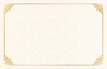 Islamic Rectangle gold frame geometric pattern ornament with isolated background for greeting cards , banner, poster, and invitation wedding ethnic asians, certificate.