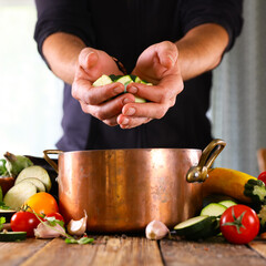 vegetables on man's hand for cooking ratatouille or vegetable dish