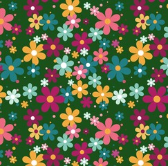 Seamless floral pattern on a green background. Suitable for sewing bags, different things, clothes.