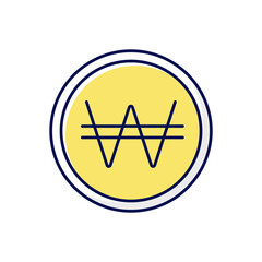 Korean won RGB color icon. Eastern coin. Asian currency. Finance and economy. Budget and wealth. Pay cost with cash. Korean culture. Traditional symbols of Korea. Isolated vector illustration