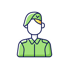 Korean military RGB color icon. Armed force. Soldier in uniform. Service duty. Guard officer. Person for protection. Korean culture. Traditional symbols of Korea. Isolated vector illustration