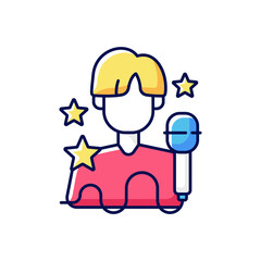 K pop RGB color icon. Musician performance. Popular singer. Pop artist. Group performer. Entertainment industry. Korean culture. Traditional symbols of Korea. Isolated vector illustration