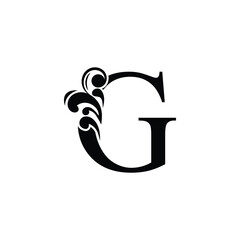 letter G. Vintage black flower ornament initial letters.  Alphabet. Logo vector 
