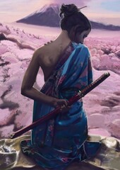 ilustración de chica samurai en japon