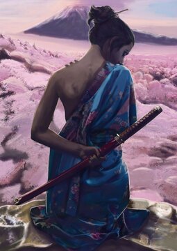 ilustraci&oacute;n de chica samurai en japon