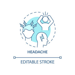 Headache concept icon. Air pollution disease symptom idea thin line illustration. Throbbing, constant pain. Health condition. Vector isolated outline RGB color drawing. Editable stroke