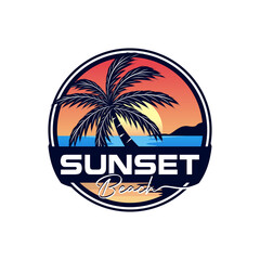 Sunset, Summer beach logo Design