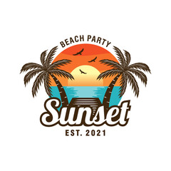 Sunset, Summer beach logo Design