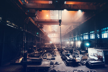 Metallurgical plant or Steel Foundry Factory, Large Workshop Interior, Blast Furnace, Heavy Industry, Iron and Steelmaking.
