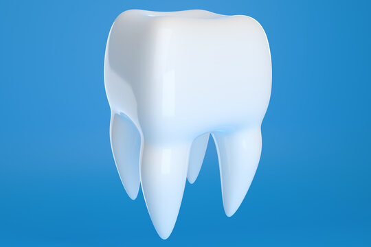 Image of a tooth on a blue background. 3D rendering.