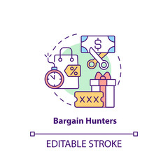 Bargain hunters concept icon. Internet consumer behavior idea thin line illustration. Available sales promotions. Free sample, special offer. Vector isolated outline RGB color drawing. Editable stroke