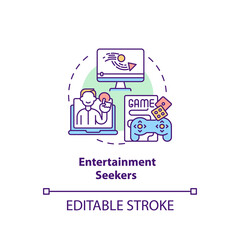 Entertainment seekers concept icon. Internet consumer behavior idea thin line illustration. Interaction with web for enjoyment. Vector isolated outline RGB color drawing. Editable stroke
