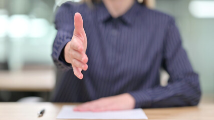 Obraz premium Close up of Businesswoman showing Hand Shake Gesture