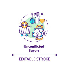 Unconflicted buyers concept icon. Buyer type idea thin line illustration. Average consumer. Considering technical reviews, facts and figures. Vector isolated outline RGB color drawing. Editable stroke