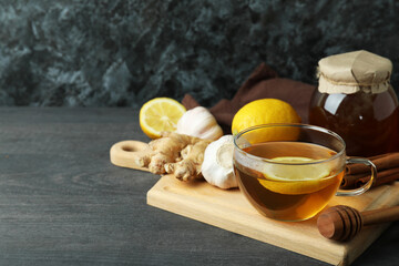 Concept of alternative cold treatment on dark wooden table