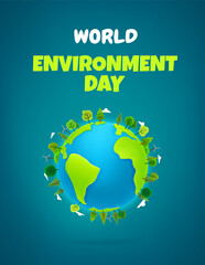 World environment day vertical banner. Cartoon style 3d illustration. Plasticine effect