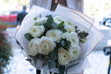 bouquet of buttercups, bouquet of ranunculus, buttercups, ranunculus, white buttercups, bouquet
