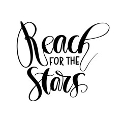 Reach For The Stars Phrase Hand Drawn Illustration	