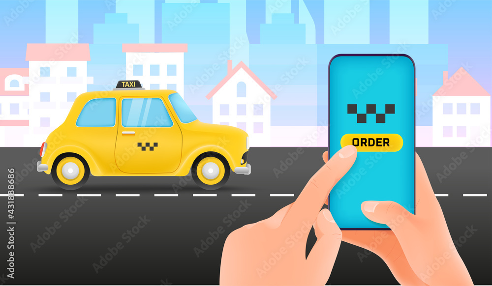 Poster ordering taxi. taxi service concept. mobile application