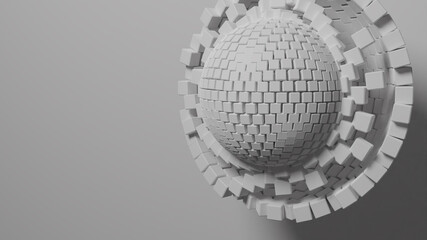 Multiple cubes forming a sphere. 3D Illustration.
