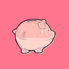 Piggy bank sign, money emblem, flat vector art