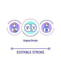 Digital divide concept icon. Technological gap idea thin line illustration. Socio-economic division. Unequal access to modern technologies. Vector isolated outline RGB color drawing. Editable stroke