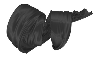 Beautiful flowing fabric of black wavy silk or satin. 3d rendering image.