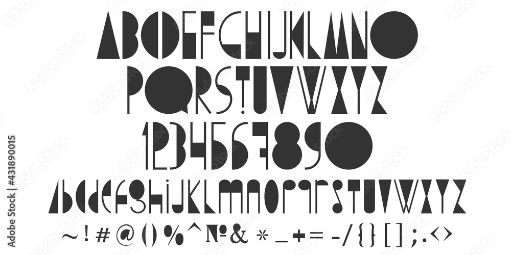 Fototapete creative alphabet uppercase, lowercase letters with set of numbers and punctuation signs