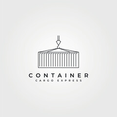 shipping container line icon logo vector symbol illustration design, crane holding container minimalist vector logo design
