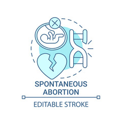 Spontaneous abortion blue concept icon. Pregnancy loss. Miscarriage problem. Fetal death. Genetic disease idea thin line illustration. Vector isolated outline RGB color drawing. Editable stroke