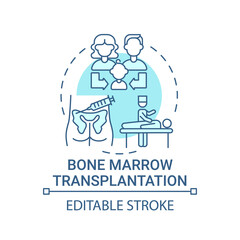 Bone marrow transplantation blue concept icon. Donor from family for surgical procedure. Genetic disease idea thin line illustration. Vector isolated outline RGB color drawing. Editable stroke