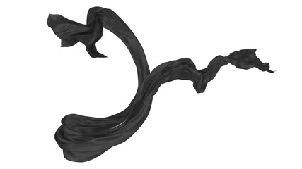 Beautiful flowing fabric of black wavy silk or satin. 3d rendering image.
