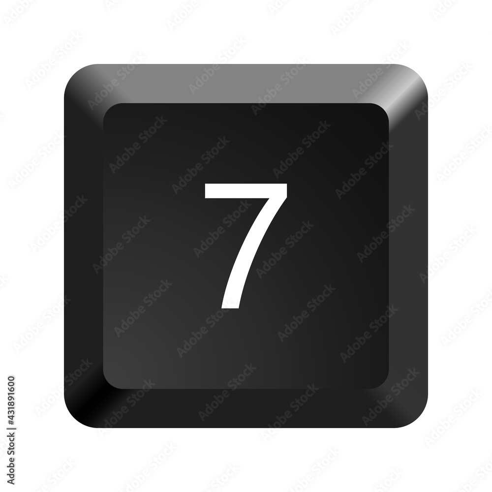 Poster key with number 7. black computer keyboard. button icon vector illustration.