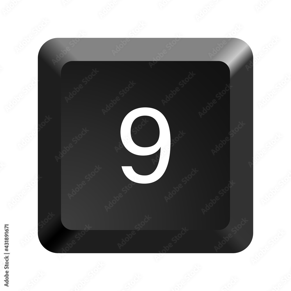 Poster key with number 9. black computer keyboard. button icon vector illustration.