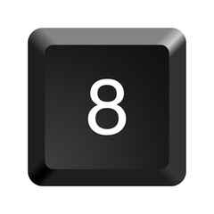 Key with number 8. Black computer keyboard. Button icon vector illustration. 