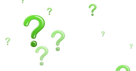 Illustration of multiple green question marks on white background
