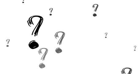 Fototapeta na wymiar Illustration of multiple grey and black handwritten question marks on white background