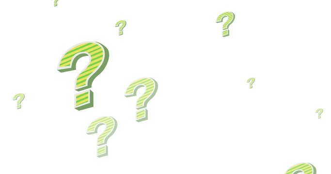Illustration of multiple striped green question marks on white background