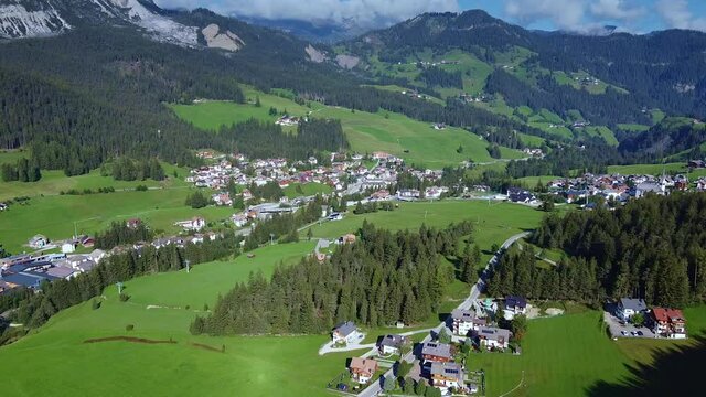 Beautiful aerial view of Badia village in Dolomites in Italy